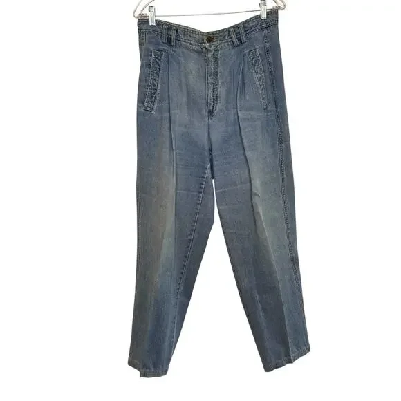 1980's Liz Wear Size 14 Distressed High Rise Mom Light Wash 100% Cotton Jeans
