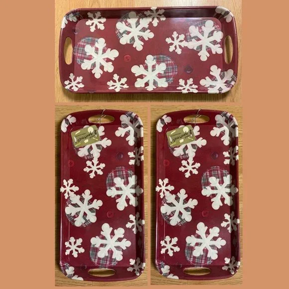 Casual Gourmet Melamine Sandwich Tray Snowflake Theme, Rectangular with Handles