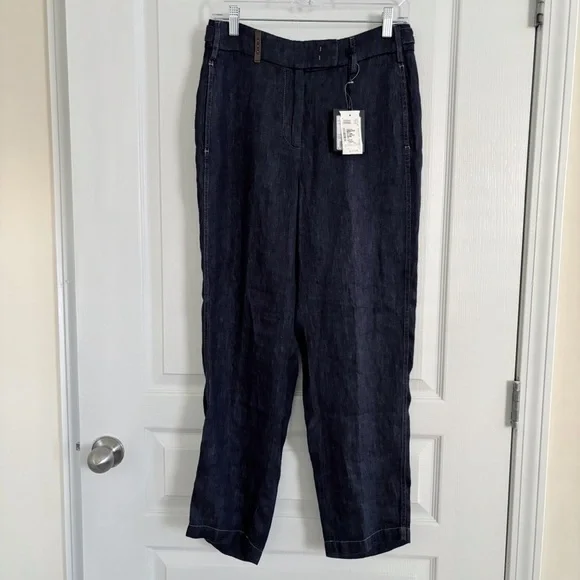 Peserico Italian Linen Cropped Trousers Pants Sz 40 US 4 NEW NWT Quiet Luxury