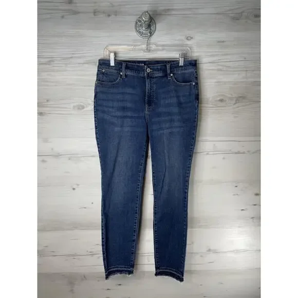 Talbots Jeans Womens‎ 10 Blue Flawless Slim Ankle Mid Rise Raw Hem Stretch Denim