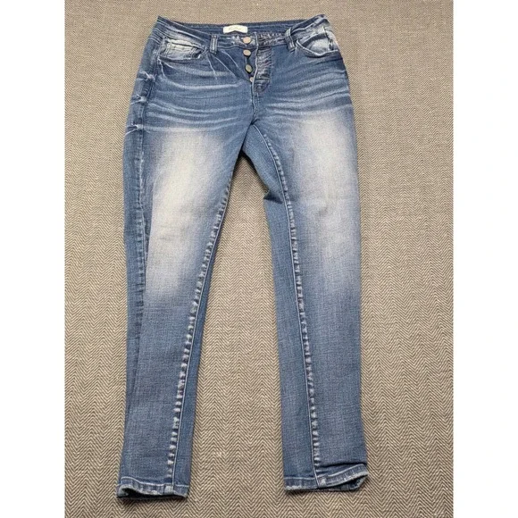 KanCan Signature Mid Rise Skinny Jeans Button Fly Distressed Blue‎ Women Size 29