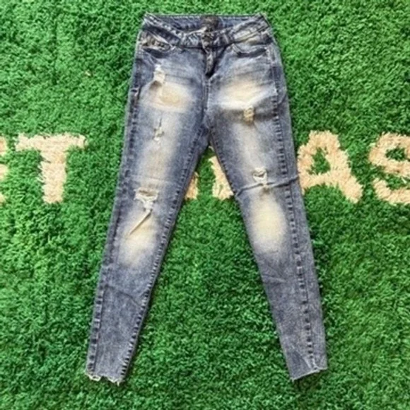 Celebrity Pink Womens Jeans Size 3 26‎ Mid Rise Skinny Distressed Blue Denim