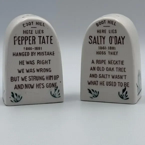 Vintage Boot Hill Tombstone Salt & Pepper Shakers Salty O'Day Pepper Tate Japan