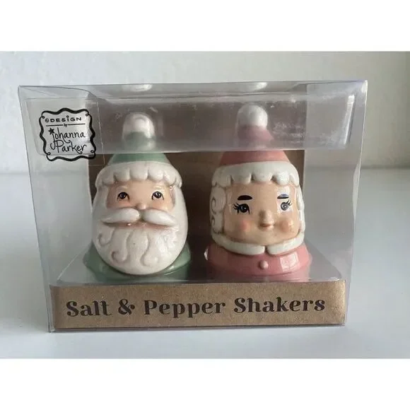 Johanna Parker Design Christmas  Mr & Mrs. Claus Santa Salt & Pepper Shakers New