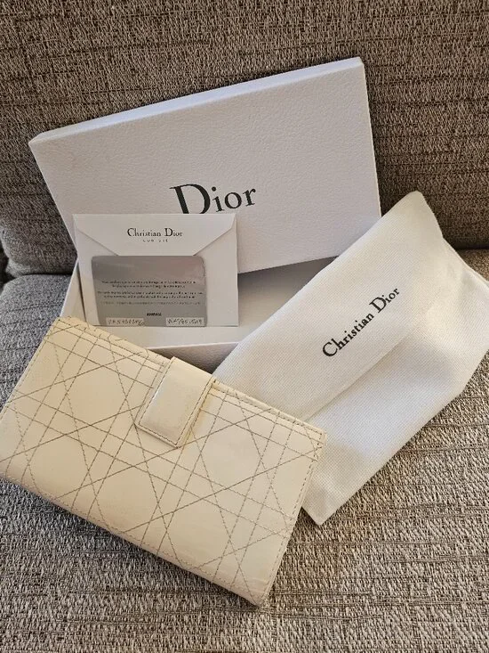 DIOR Cannage Quilted Patent Leather Continental Wallet Box, Dust Bag & Authentic
