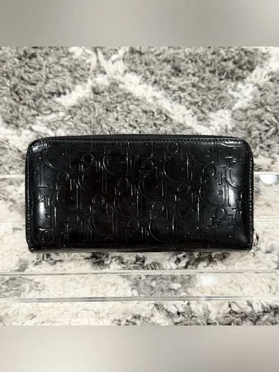 Preloved Christian Dior Black Patent Leather Diorissimo Embossed Long Zip Wallet
