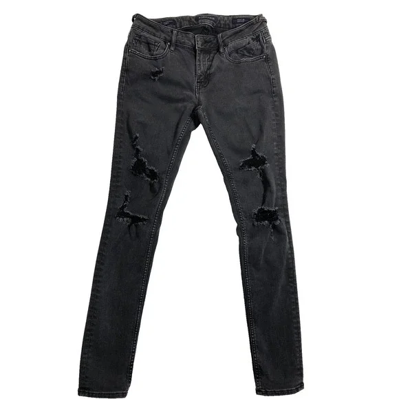 Vigoss Jeans Women's Size 25x27 Denim Black The Thompson Tomboy Distressed 26x27