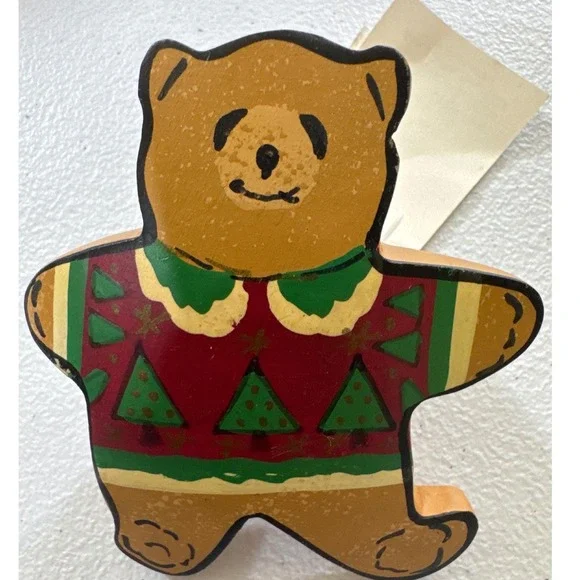 VTG Set of 5 Christmas‎ Bear Napkin Rings Holders Red Green Rustic Holiday Decor