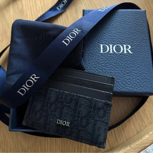 Dior Black Embroidered Oblique Card Holder