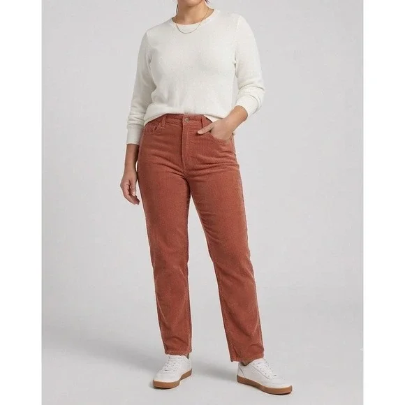 AMERICAN EAGLE Mom Straight Corduroy Jeans Womens 12 Long Rust High Rise Casual