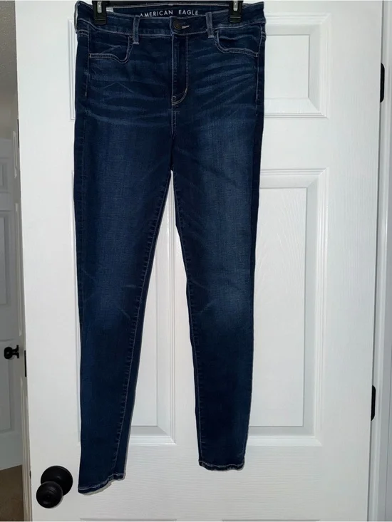 American Eagle Outfitters Dark Blue High-Rise Super Skinny Stretch Jeans