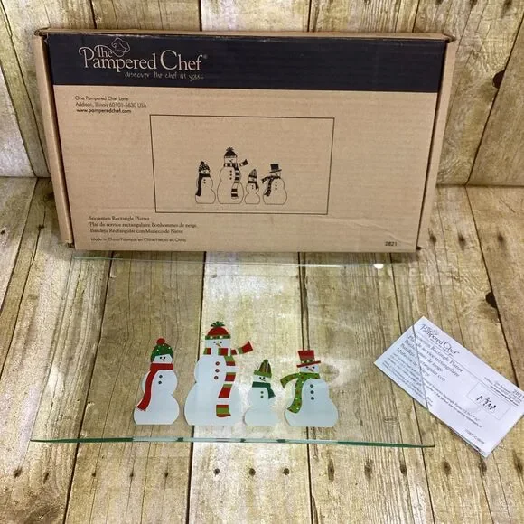 Pampered Chef Snowmen Rectangular Platter #2821 New In Box Christmas Decor