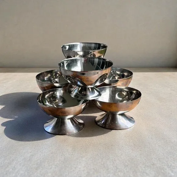 Vintage Silver Metal Coupe Bowls, Sorbet Ice Cream Cups, Set of 6