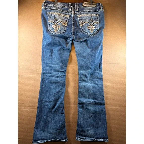 Rock Revival Yui Boot Jeans Womens Size 33 Blue Flap Pocket Stretch Denim