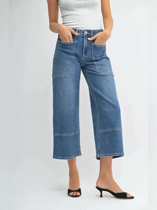 JBD Just Black Denim Mila High Rise Cropped Wide Leg Jean Size 24