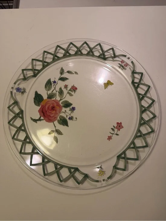 Arcoroc France Floral Design Glass Plate Platter