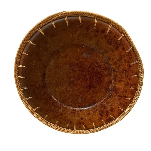 VTG Peir 1 Faux Tortoise Shell Plate Charger‎ Tray Woven Wicker Rim Decorative