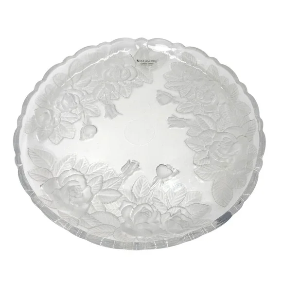 Home Beautiful Crystal Japan Frosted Rose Scalloped Round‎ Platter Serving Tray