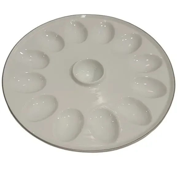 Williams Sonoma Devil‎ Egg Platter 12 Count Ceramic White Gold Trim Serving Dish