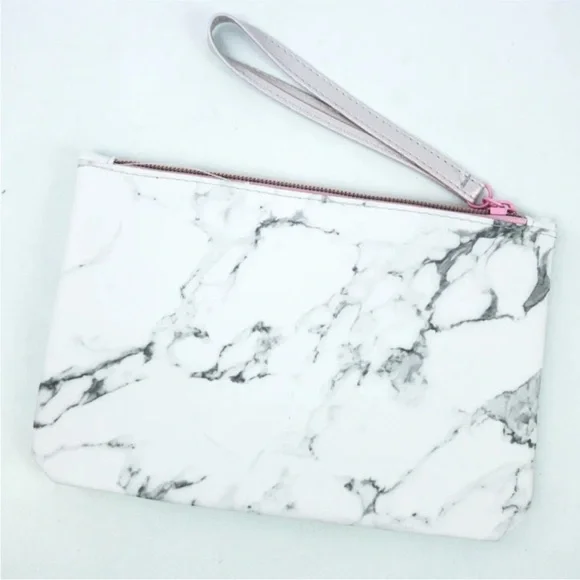 Ipsy Faux Leather Marbled Pink & White Cosmetic Glam Bag Wristlet