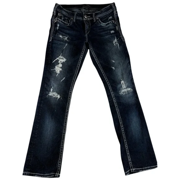 Silver Jeans Co. Aiko Baby‎ Bootcut Jeans Womens 29x31 Blue Denim Distressed