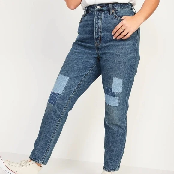 Higher High-Waisted Button-fly O.G. Straight Patchwork Jeans