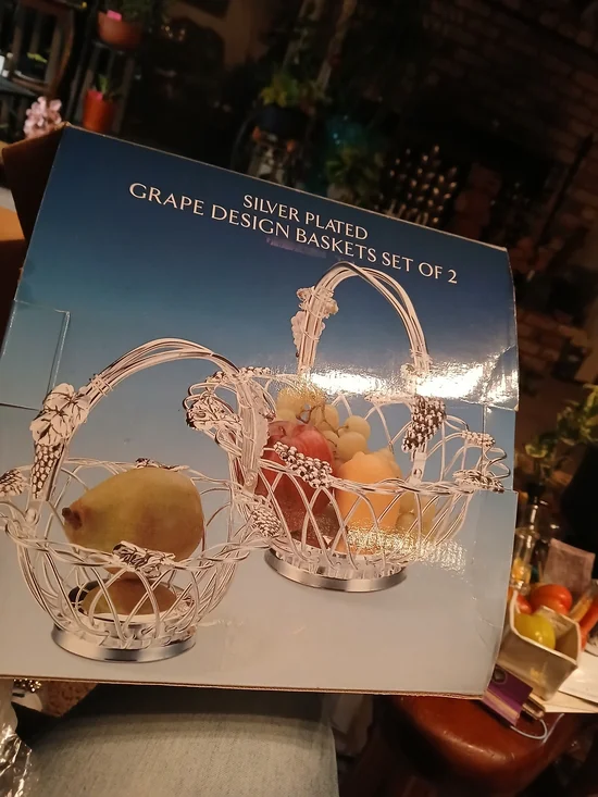 Godinger Silver-Plated Grape Design Baskets - Set of 2 Vintage But New In TheBox