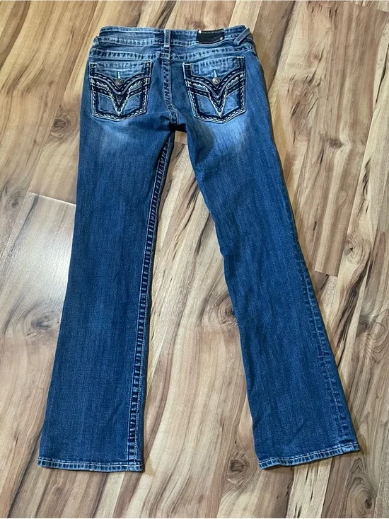 Vigoss Dallas Bootcut Denim Embroidered Flap Pocket Jeans Sz 28