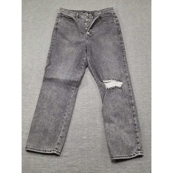 Express Jeans Women's‎ Slim Super High Rise Gray Distressed Button Fly Size 10R