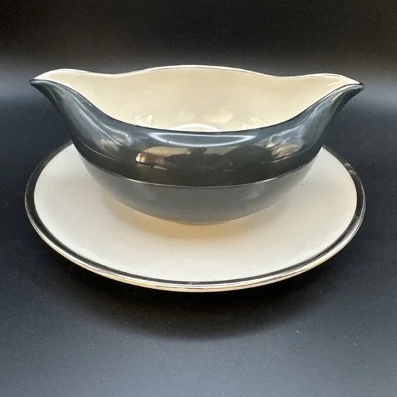 GORHAM sauce or gravy boat with attached underplate Peacock‎ Blue Silver trim