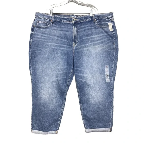 NWT Old Navy Mid Rise Boyfriend Jeans Womens Plus Size 26 Cuffed Stretch Denim