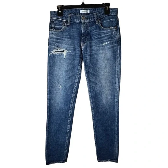 Moussy Jeans‎ Women 27 Blue Medium Wash Distressed Japanese Denim Mid Rise Ankle