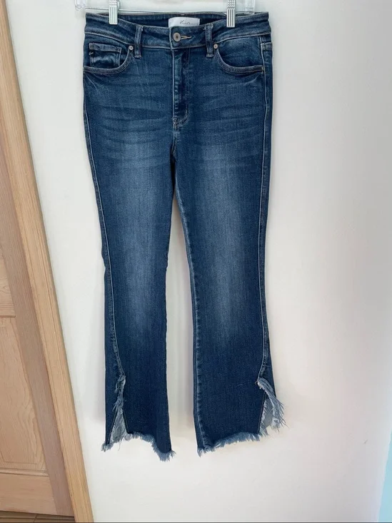 KanCan Ankle Flare Jeans Raw Frayed Split Hem Women's Size 9 28