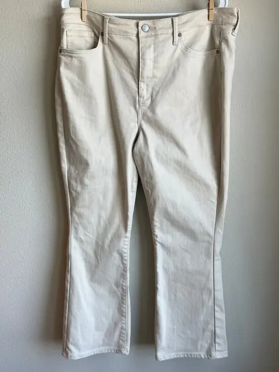 NYDJ Cream Almond Beige Ankle Flare Crop Stretch Denim Size 14 Billie Mini Boot