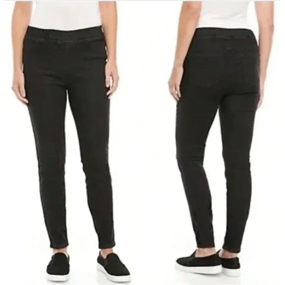 Eileen Fisher Organic Cotton Black Wash Elastic Waist Pull On Denim Jeans XXS