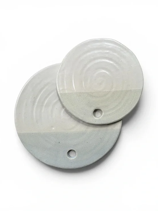 Handmade & Glazed 2-Tone Grey Stoneware Cheese Stones Serving Dishes, Set of 2