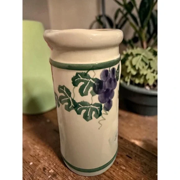 Crock Shop Santa Ana Ca Vintage Ceramic Pitcher Grape Vine Hand Painted Cream