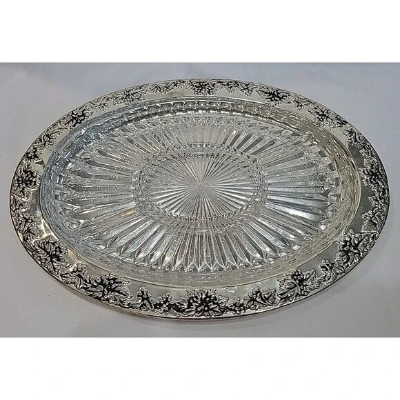 Vintage Godinger Paul Revere Silver Plated Grape Design Oval Relish Tray 6036