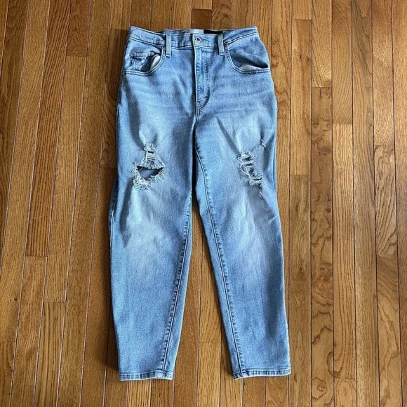 Levi's SilverTab Mom Jeans Womens‎ Size 29 Stone Ripped High Waisted Denim