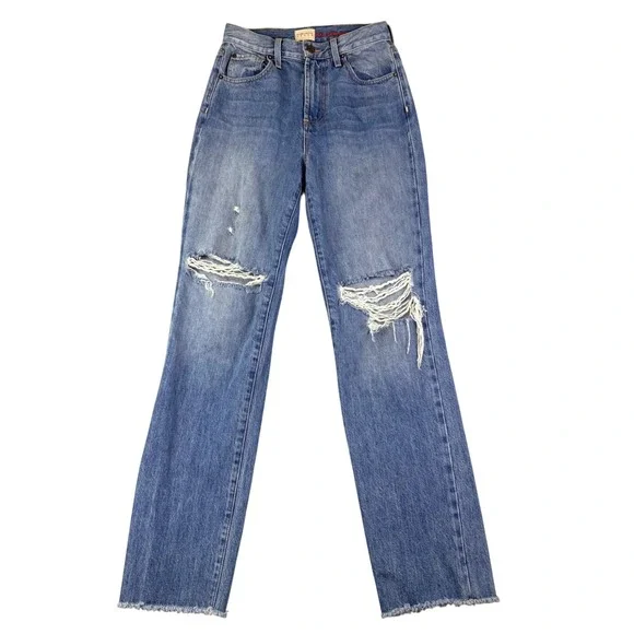 Alice + Olivia 26 Blue Jeans Straight Leg Distressed Raw Hem Streetwear Grunge