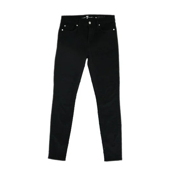 7‎ For All Mankind Women's Size 27 The Skinny Black Mid Rise Stretch Jeans
