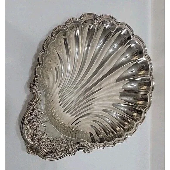 VTG Large Elegance E.P. Steel Clam Shell Serving Dish Tray - Ornate Floral 14