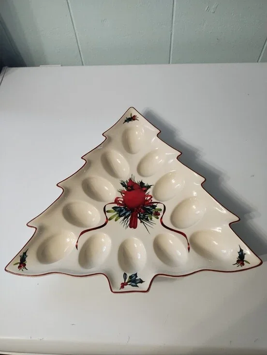 Lenox Winter Greetings Cream Ceramic Egg Platter Discontinued