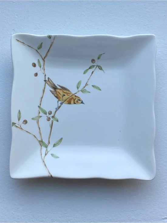 Bird Trinket Dish 222 Fifth EARLY BIRD Appetizer Plate yellow Songbird 5.25