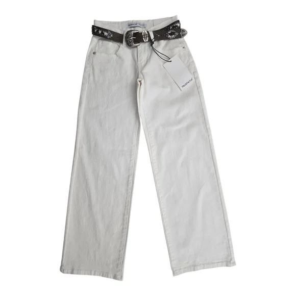 Telepatía White Wide-Leg Low Rise Size 0/24 Jeans Belt Included‎