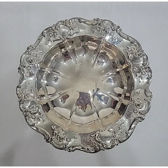 Vintage Silverplate Footed Serving Bowl Scroll Rim Candy Dish Rococo Style 11