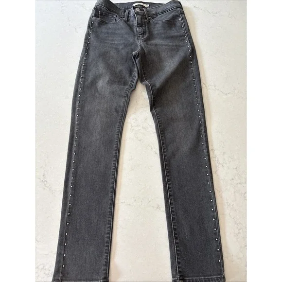 Levi's 311 Jeans Shaping Skinny Studded Gray Denim Mid Rise Womens 28 Punk Rock