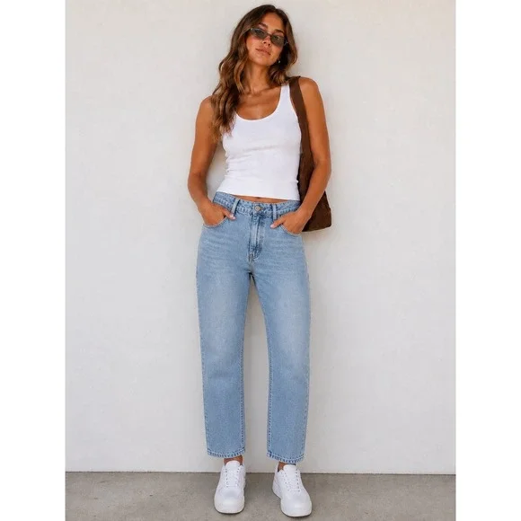 Wild Fable 16 Jeans High Rise Straight Ankle Stretch Light Blue Denim Boho Basic