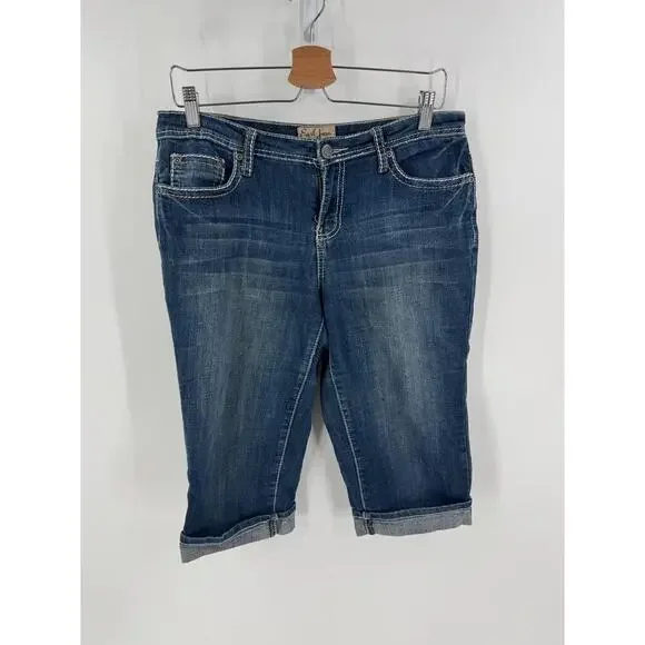 Earl Jean Medium‎ Wash Rolled Hem 5-Pocket Capri Jeans Womens Size 6