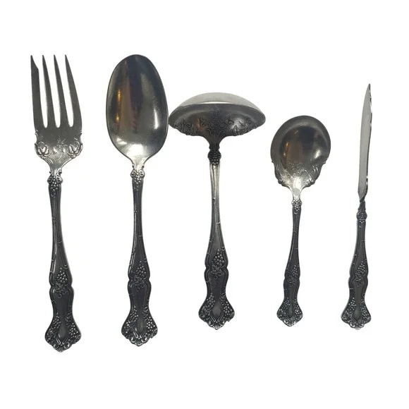 1847 Rogers Bros Vintage‎ Grape Flatware Serving Spoon XS Fork Twisted